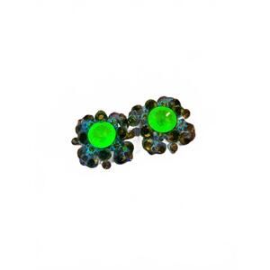 Vintage Green Rhinestone clips UV reactive